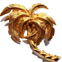 Palm Tree Brooch Pin Brushed Textured Gold Tone 2 inches Tropical Vintage Estate