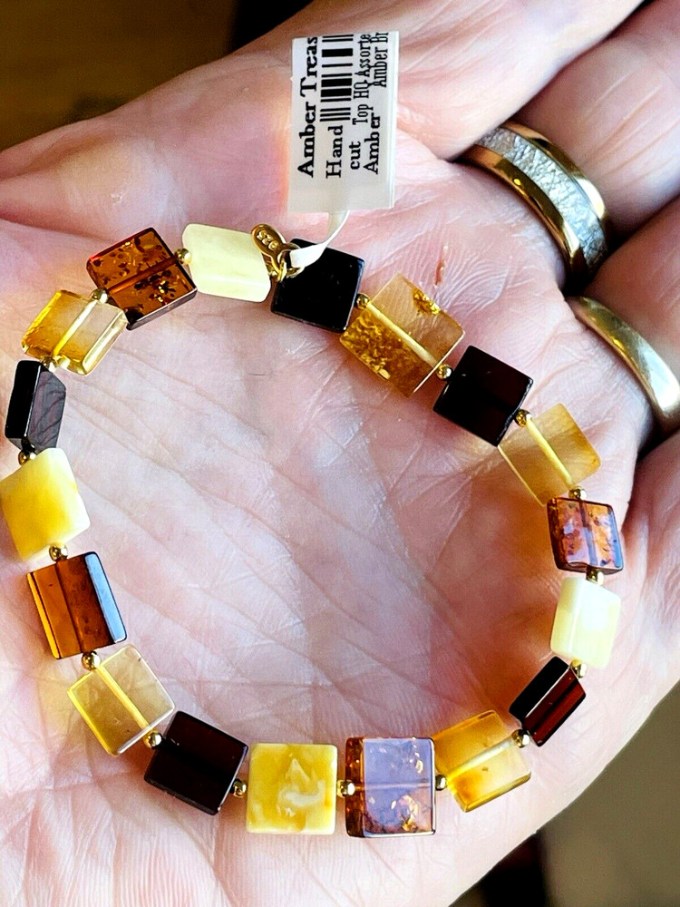 14K Gold Sterling Elastic Stretchy Beads Amber Bracelet Genuine Assorted Colors