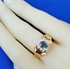 Original EARTH MINED Teal Blue SAPPHIRE DIAMOND Engagement Ring SOLID 14K GOLD 9