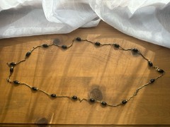 Tammy Jewels Vintage Black Beaded gold-tone Station Bar Link Necklace 56in