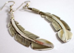 ESTATE Vtg Navajo Feather 12.2g Sterling Silver Feather 3 1/8″ Dangle Earrings