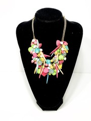 Vintage Festive Colorful Chunky Beaded Plastic & Wood Statement Charm Necklace