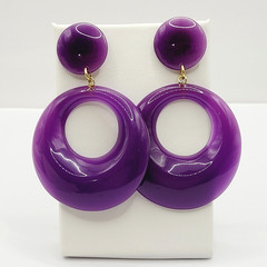 Purple Curvy Hoop w Button Stud Retro Style Vtg 1980s Costume Pierced Earrings
