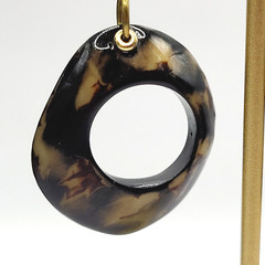 Acrylic Faux Dark Shell Irregular Circle Dangle Hoop Hook Style Pierced Earrings