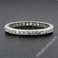Antique Platinum 0.60ctw Channel Old Single Diamond Eternity Stackable Band Ring