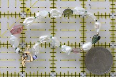 VINTAGE TOURMALINE PEARL STERLING SILVER 925 BEADED BRACELET 8″ STACK TOGGLE