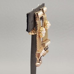 Vintage Leru Mesh Earrings Clip On Gold Tone Dangle 1 5/8″