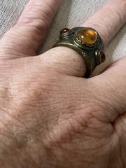 Vintage Signed N A Brass Orange Cabochon Ring Size 7