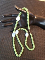 Vintage Opaline and Sage Green Glass Bead Necklace 29″