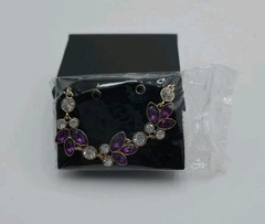 Avon Gold Color Botanical Necklace & Earring Gift Set Amethyst Color NWB