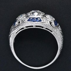 1.35Ct White Round Cut Simulated Diamond Three Stone Art Deco Ring In 925 Silver