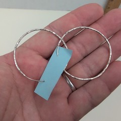 925 Sterling Silver Textured Endless Hoop Earrings Large Round Thin Wire Vintage