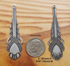 #0185 ANTIQUED STERLING SILVER PLATED ART DECO DROP W/TOP HANG RING – 2 Pc Lot
