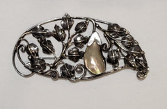 Antique Natural Baroque Pearl Hand Made Sterling Silver Fruit Vine Ivy Brooch