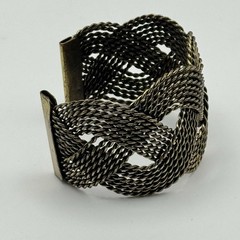 Vintage Brass Braided Mesh Wide Cuff Bracelet Boho Statement Open Bangle