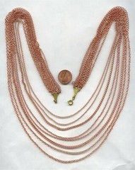VINTAGE COPPER COATED GRADUATED 8 STRAND 27.5” CHAIN DECO BIB NECKLACE N78