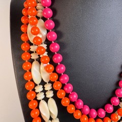 Vintage Beaded Necklace Orange Pink White Acrylic Kidcore Boho Statement Layered