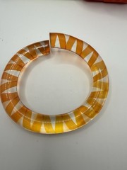 Vintage Clear Lucite Acrylic Candy Stripe Orange Yellow Bypass Bangle Bracelet