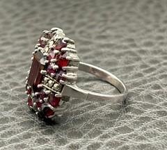 Vintage Art Deco Era Bohemian Garnet Marcasite Sterling Silver Ring Size 5.5