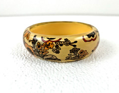 Womens Bangle Bracelet Boho Chic Classic Retro Floral Patterned Lucite Vintage
