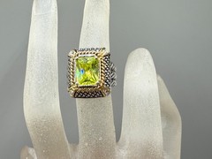 ESTATE GOLD SILVER PLATED MIX METAL CABLE LIME GREEN CRYSTAL UNISEX RING SIZE 5