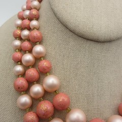 Vintage Beaded Necklace Layered Pink Japan 15 inch