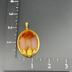 Vintage Glass Cabochon Pendant Necklace Set Orange Brown Beaded Gold Tone
