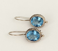 Vintage 925 Sterling Silver Genuine Blue Topaz Dangle Earrings