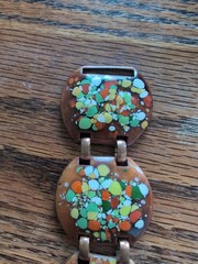 Vtg Unbranded Very Unique Copper & Enamel Link Bracelet~1.5″ Wide~7.5″ Long@~