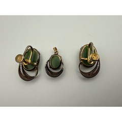 Sorrento Sterling Silver Green Cabuchon Filigree Earrings Pendant Set Vintage