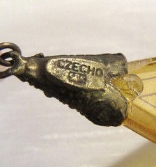 Vintage Art Deco Czech Amber Tone Pressed Glass Dangle Drop Pendant Earrings