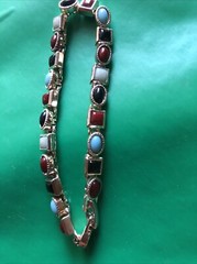 Bracelet jewelry Silver multicolor stones turquoise black red green 7”