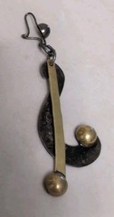 UNUSUAL VINTAGE MIX METAL MEXICO STERLING BRASS MUSICAL NOTE? DANGLY EARRINGS