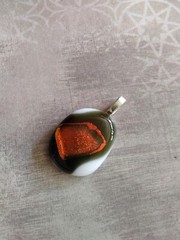 Vintage pendent artisan art glass 3D fiery precious metal foil boro silica