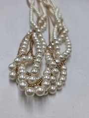 Vintage Multi Strand Faux Pearl Gold Tone Chain Statement Necklace Wedding