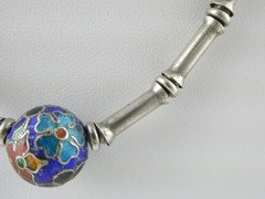Vintage Sterling Silver Blue Cloisonne Bead Link Necklace 13.4g 925 14.5 Inches
