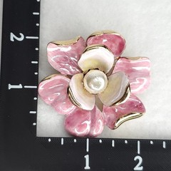 Vintage Francois Brooch Enamel Flower Pink Gold Tone 2.25″