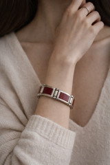 Vintage Taxco Sterling Silver Bracelet with Red Coral Inlay