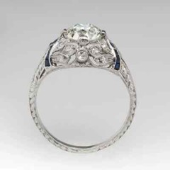 Art Deco Vintage 14K White Gold FN Lab Created Diamond Sapphire Engagement Ring