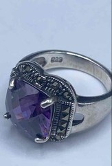 Sterling Silver 925 Amethyst Marcasite Ring Size 7.25 & 900 Silver Earrings Set