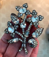 Vintage Eisenberg Original 1940s Sterling Silver Rhinestone Pin Brooch Large 3″