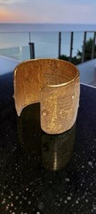 Rare Brigitte Ross Gold Hammered Literary Cuff Bracelet Alfred De Musset French
