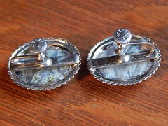 Vintage Green Moss Agate Good Quality Sterling Silver Screw Back Earrings