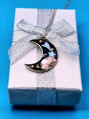 Vintage Alpaca Mexico Crescent Moon Necklace Mother Of Pearl Abalone Shell Rare