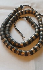 Vintage Silver-Tone and Black Bead Twisty Snake Necklace. 1970s. Statement