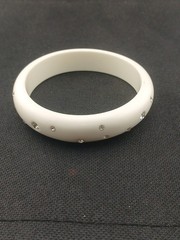 1940s- 50s Milky White Flush Set Clear stones Celluloid Bangle Bracelet size 8