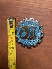 Vintage Mexican Turquoise Mosaic Inlay Brooch Pendant Warrior Taxco 925 Alpaca