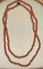 Vintage Les Bernard Necklace Natural Salmon Coral Bead 29” Opera Length Rare 60s