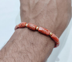 Natural Coral Gemstone Bracelet Italian Sea Coral Handmade Stretchable Bracelet
