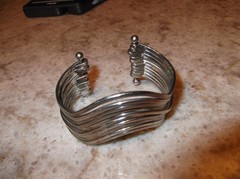 Vintage Sterling Silver Contemporary Modernist Stacked Strands Cuff Bracelet 57g